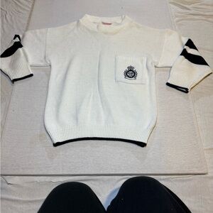 Sears White Crewneck Sweater with Black Details